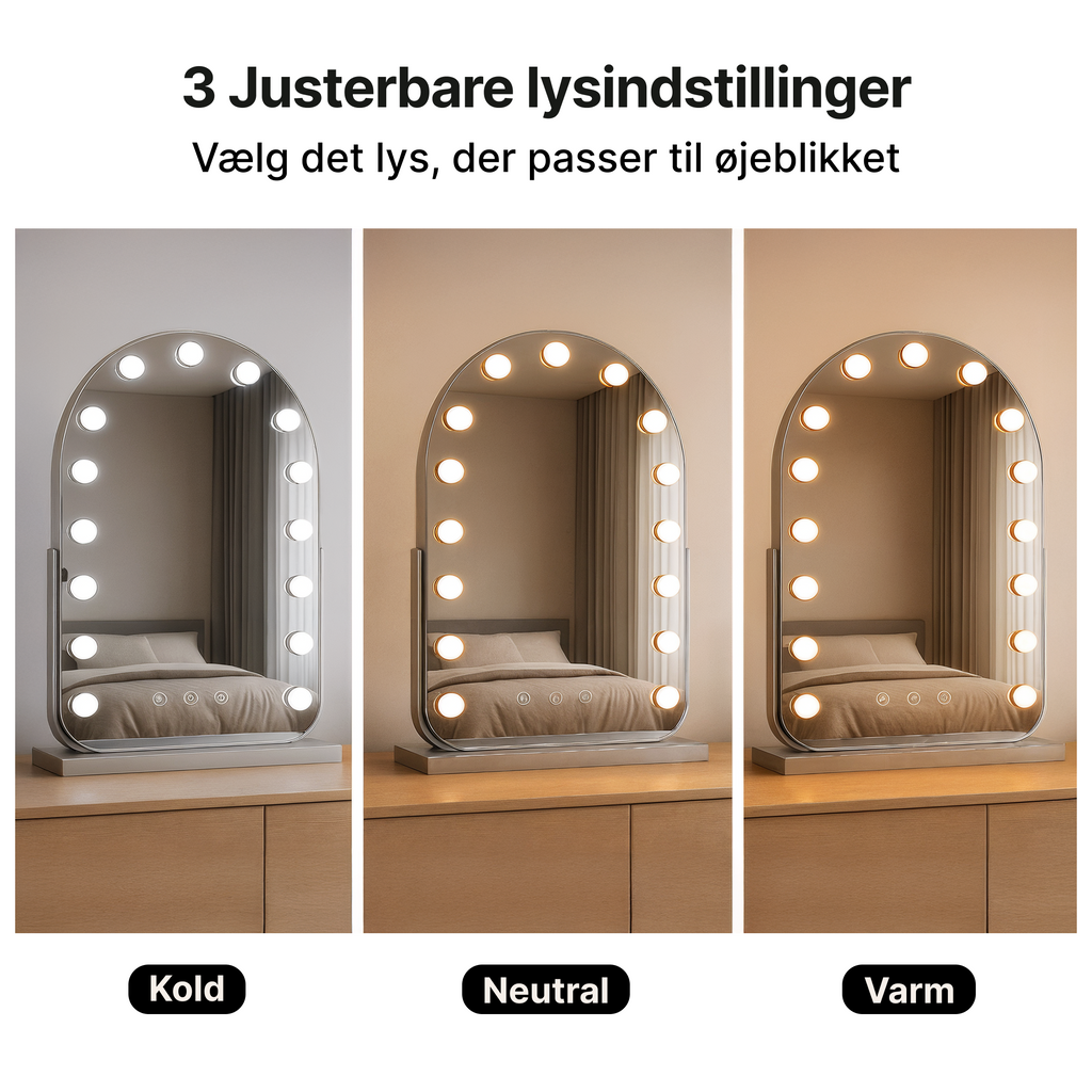 Hollywood-spejl med LED-lys