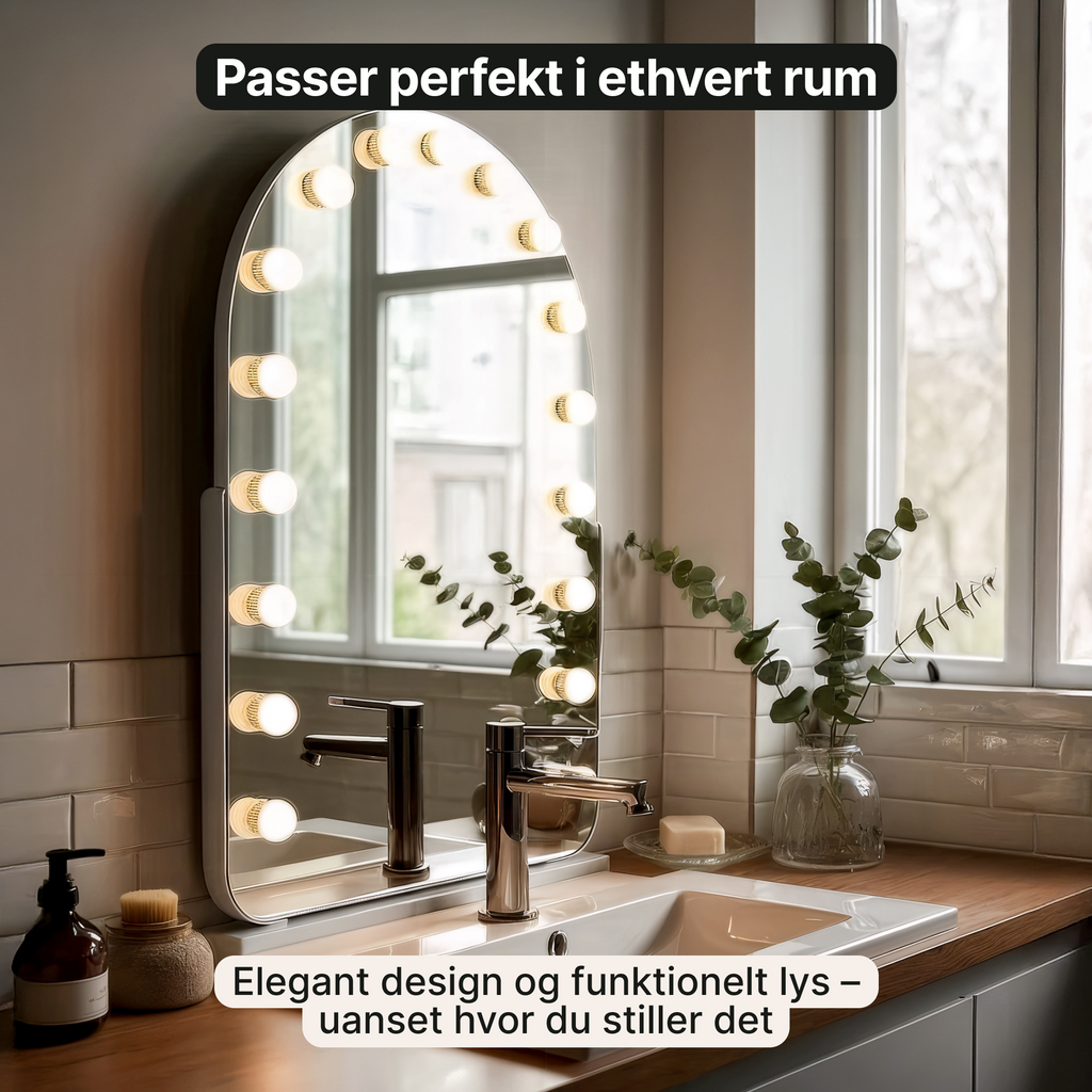 Hollywood-spejl med LED-lys