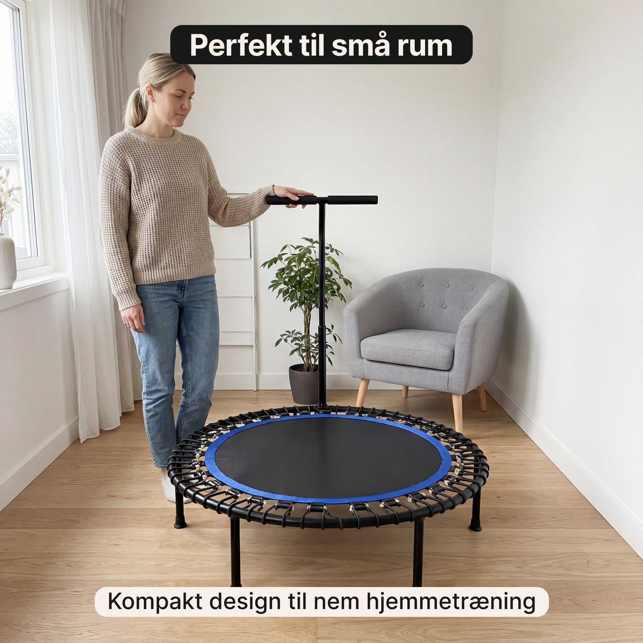 JumpTrainer Pro – Fitness-trampolin med håndtag