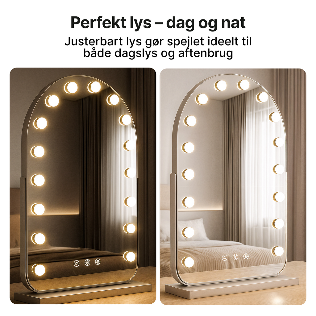 Hollywood-spejl med LED-lys
