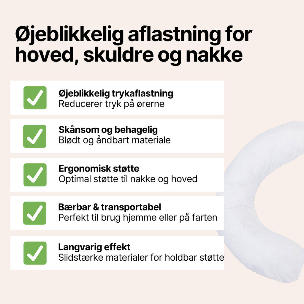 ZenSleep™ - U-formet hovedpude med hulrum til ørerne