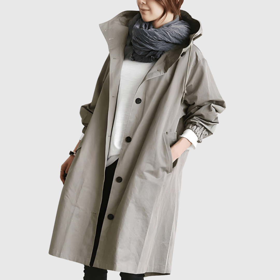 Maja | Oversized Hættet Frakke med Knapper