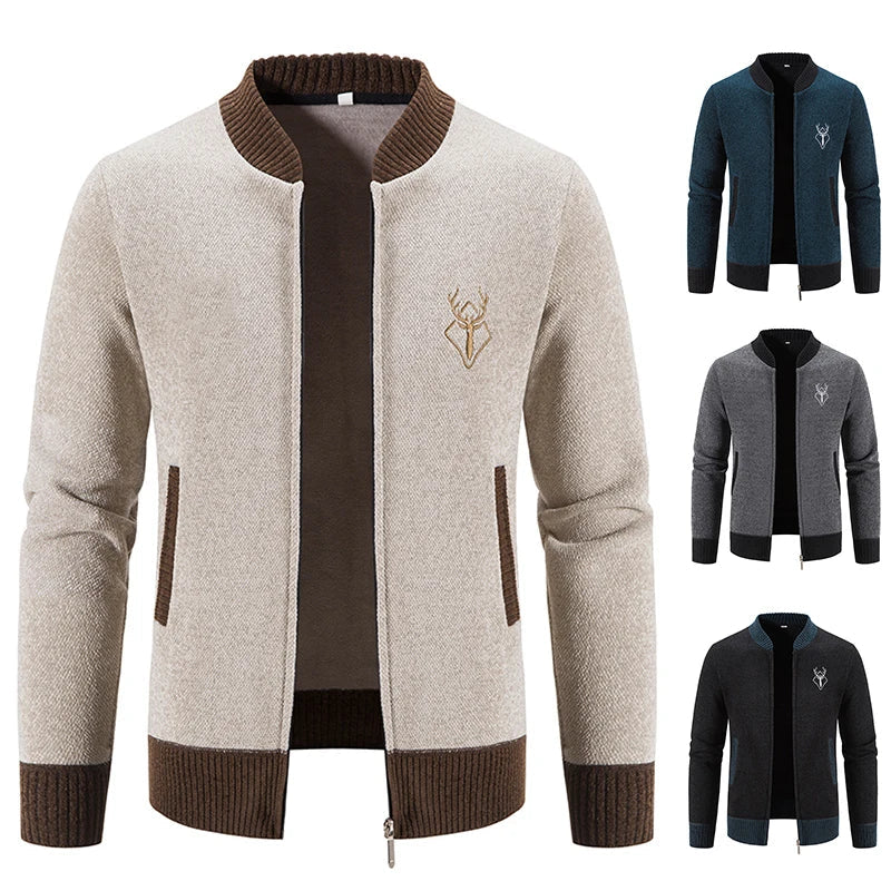August | Strikket Herrecardigan med Hjortemotiv