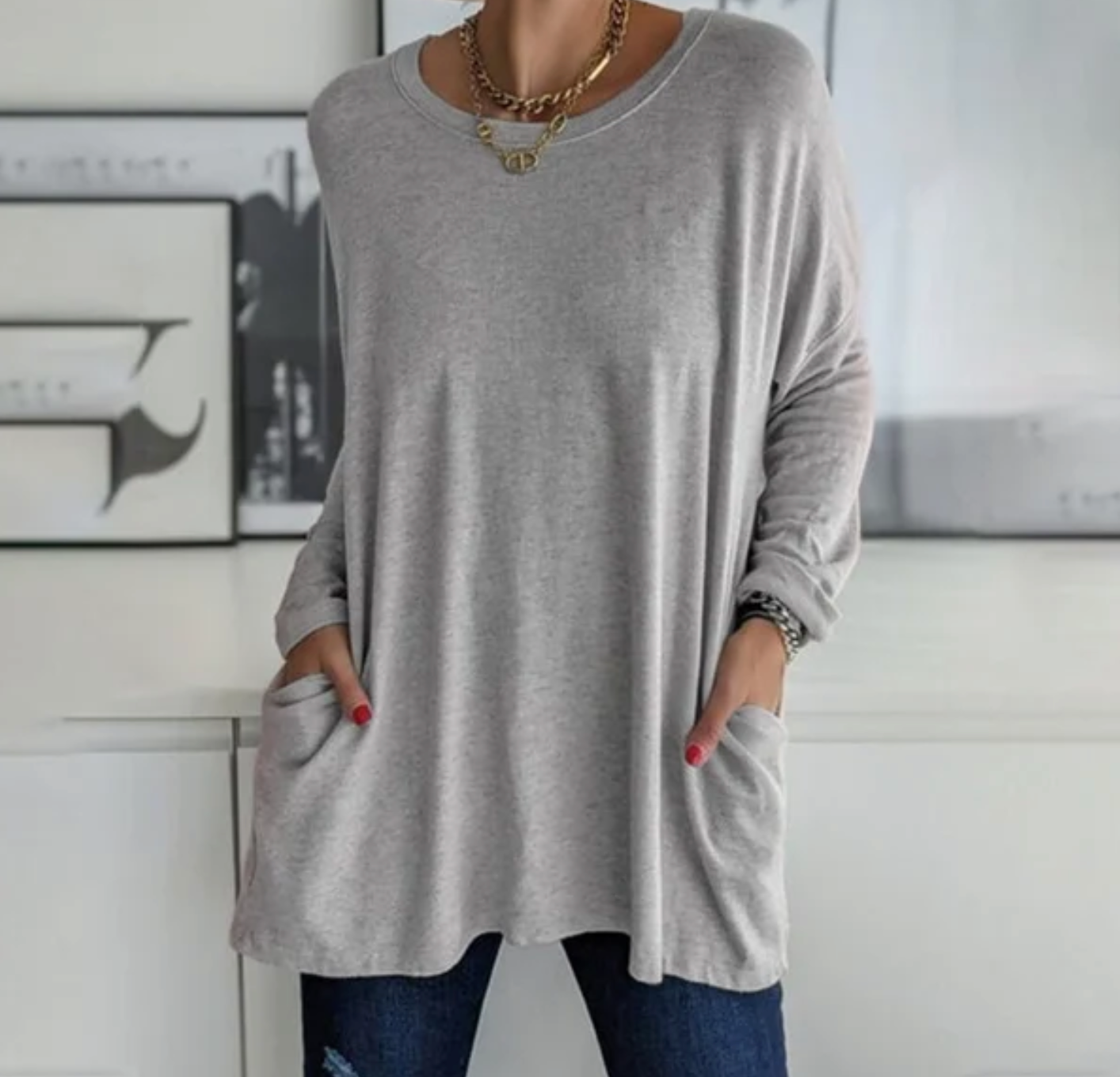 Ava | Casual Oversized Tunic Top med lommer