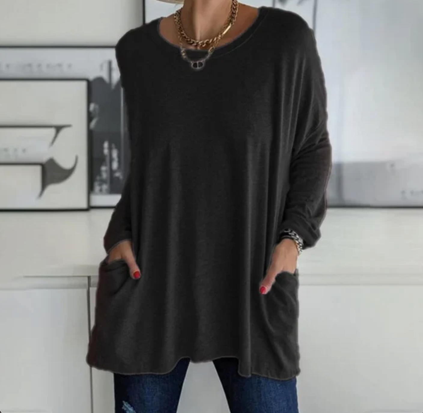 Ava | Casual Oversized Tunic Top med lommer