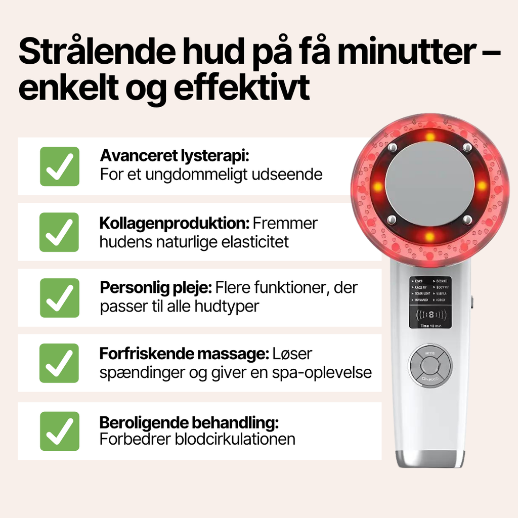 LumiTone 6-i-1 EMS Ansigtsmassageapparat med Rødlysterapi (Inkl. gratis handsker)