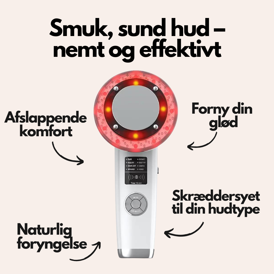 LumiTone 6-i-1 EMS Ansigtsmassageapparat med Rødlysterapi (Inkl. gratis handsker)