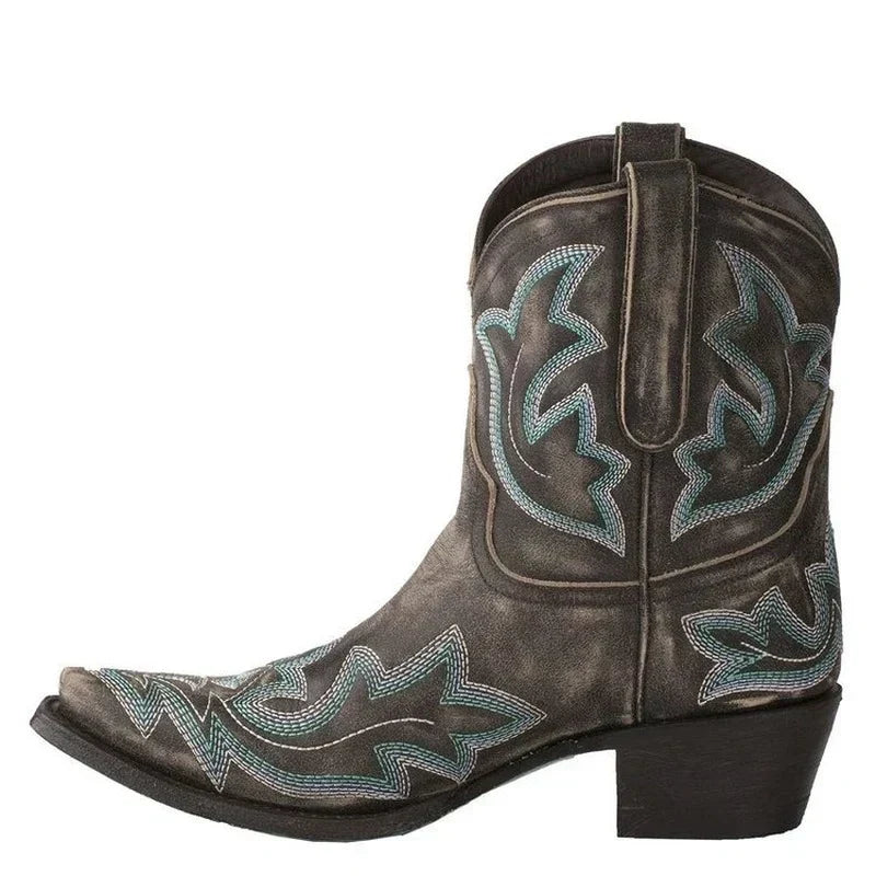 Ursula | Stilfulde Broderede Cowboy Støvler