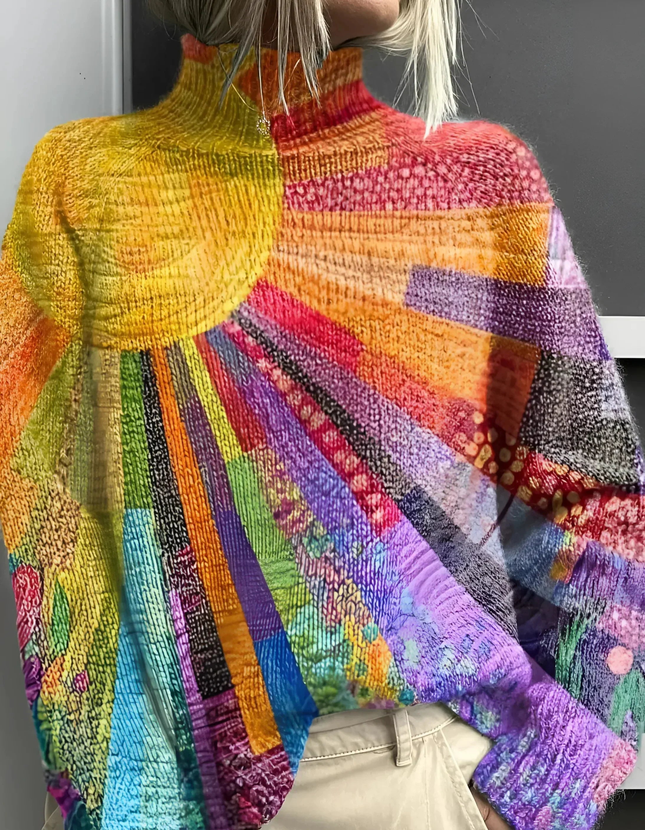 Elise | Farverig rullekravesweater