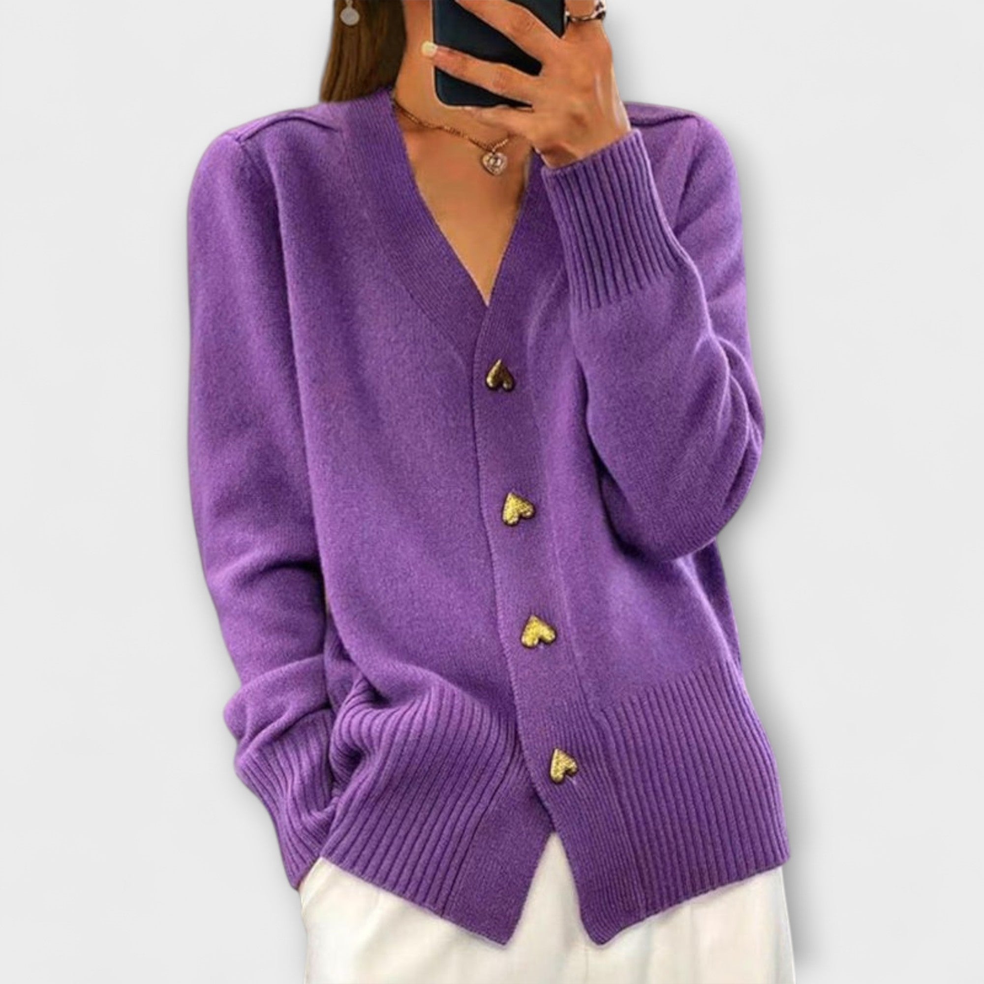 Marij | Elegant strikcardigan med hjerteknapper