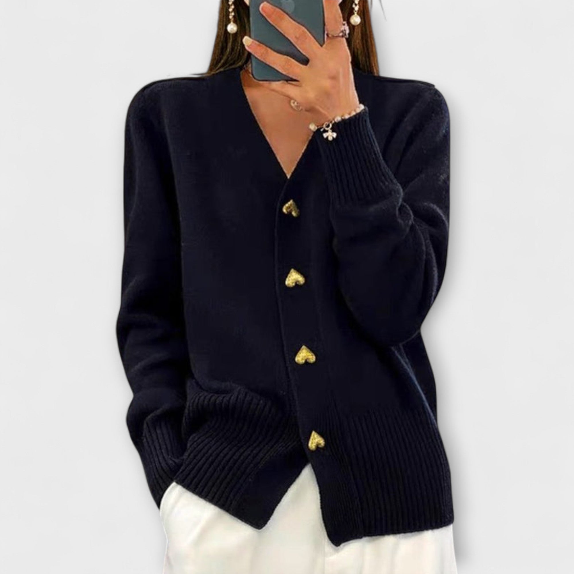 Marij | Elegant strikcardigan med hjerteknapper