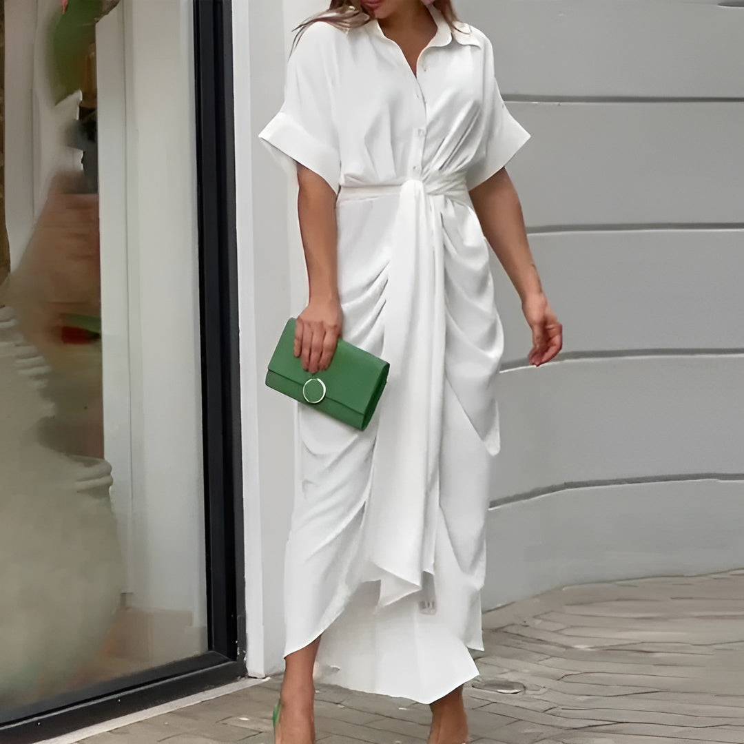 Amanda | Stilfuld Knaplukket Draperet Maxi Kjole