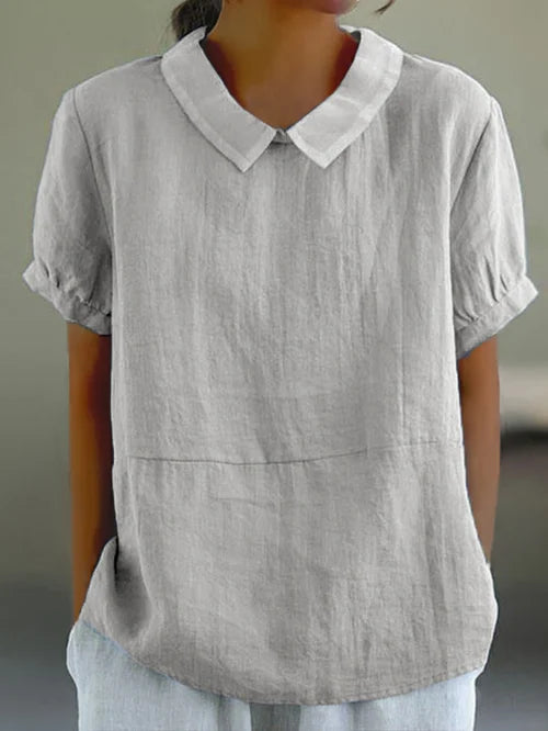 Amalie | Casual Bluse med Krave og Pufærmer