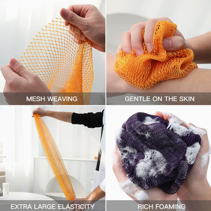 Elastisk nylon eksfolierende rygvaskeklud