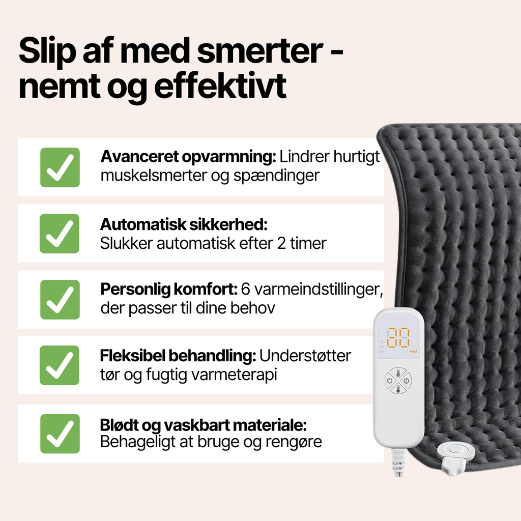 SootheMaster™ Stort Elektrisk Varmetæppe til Ryg-, Nakke- og Skuldersmerter (30x60cm)