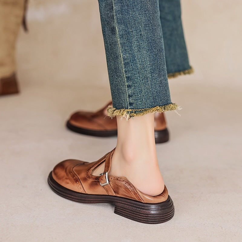 Elsbeth – Vintage læder T‑bar balletsko