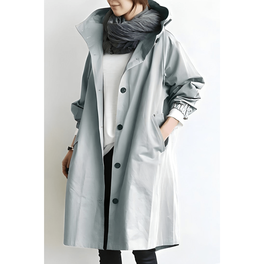Maja | Oversized Hættet Frakke med Knapper