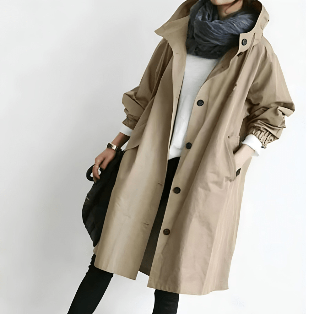 Maja | Oversized Hættet Frakke med Knapper