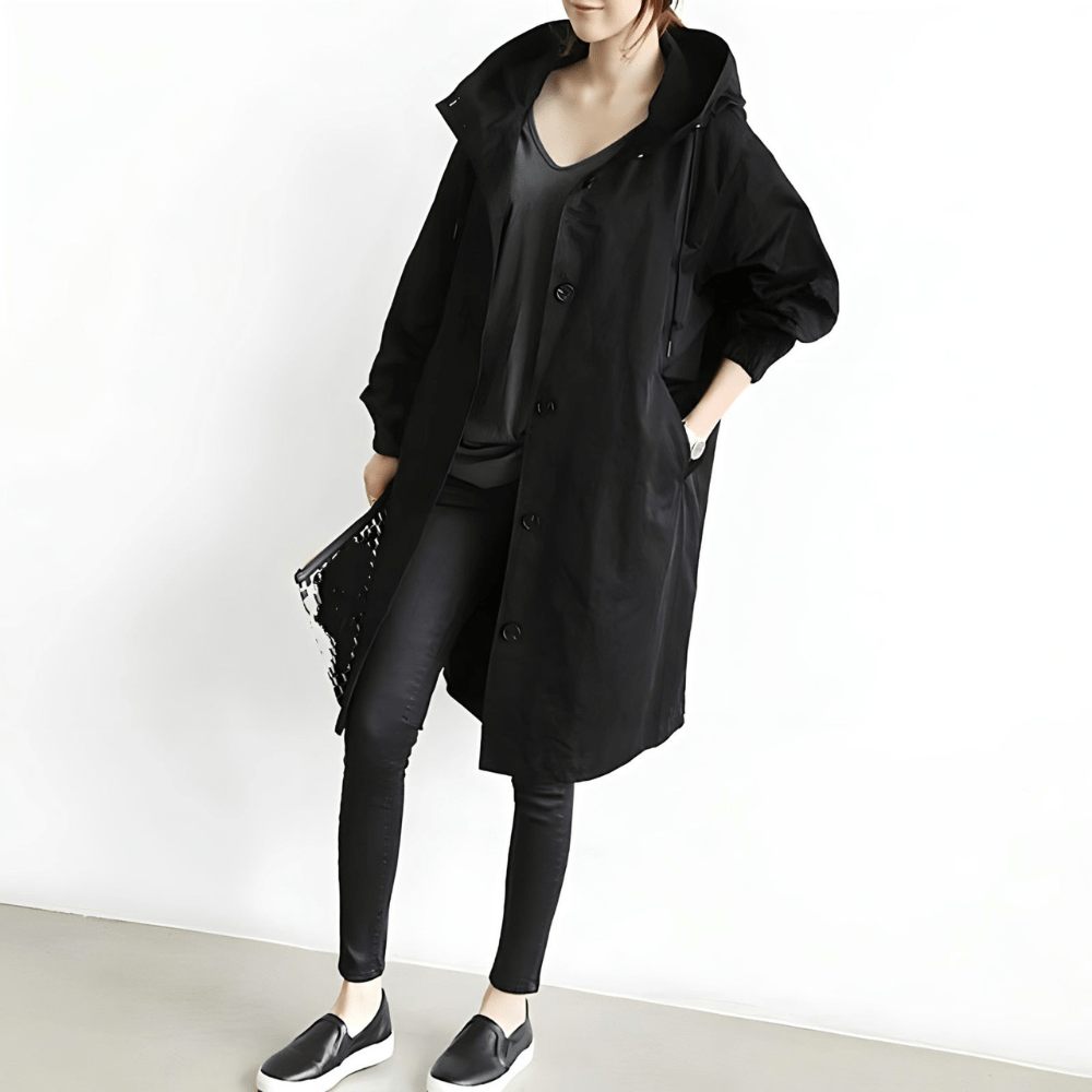Maja | Oversized Hættet Frakke med Knapper