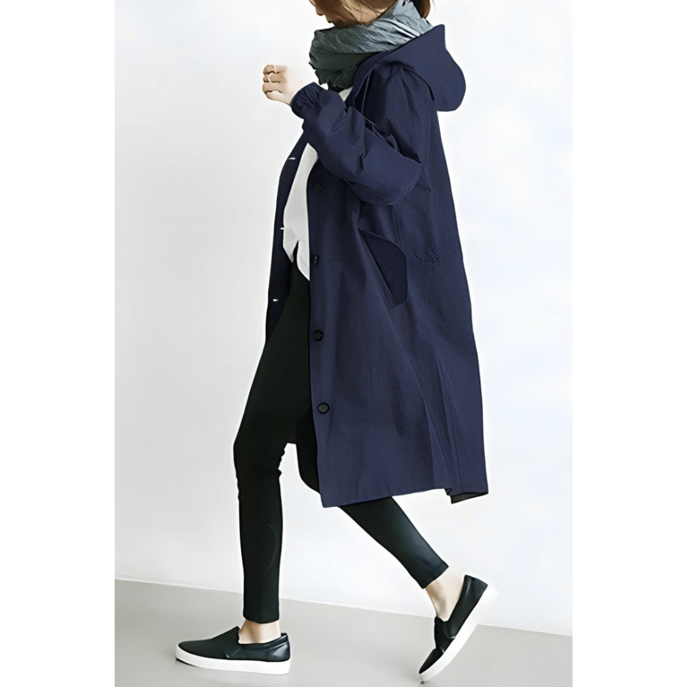 Maja | Oversized Hættet Frakke med Knapper