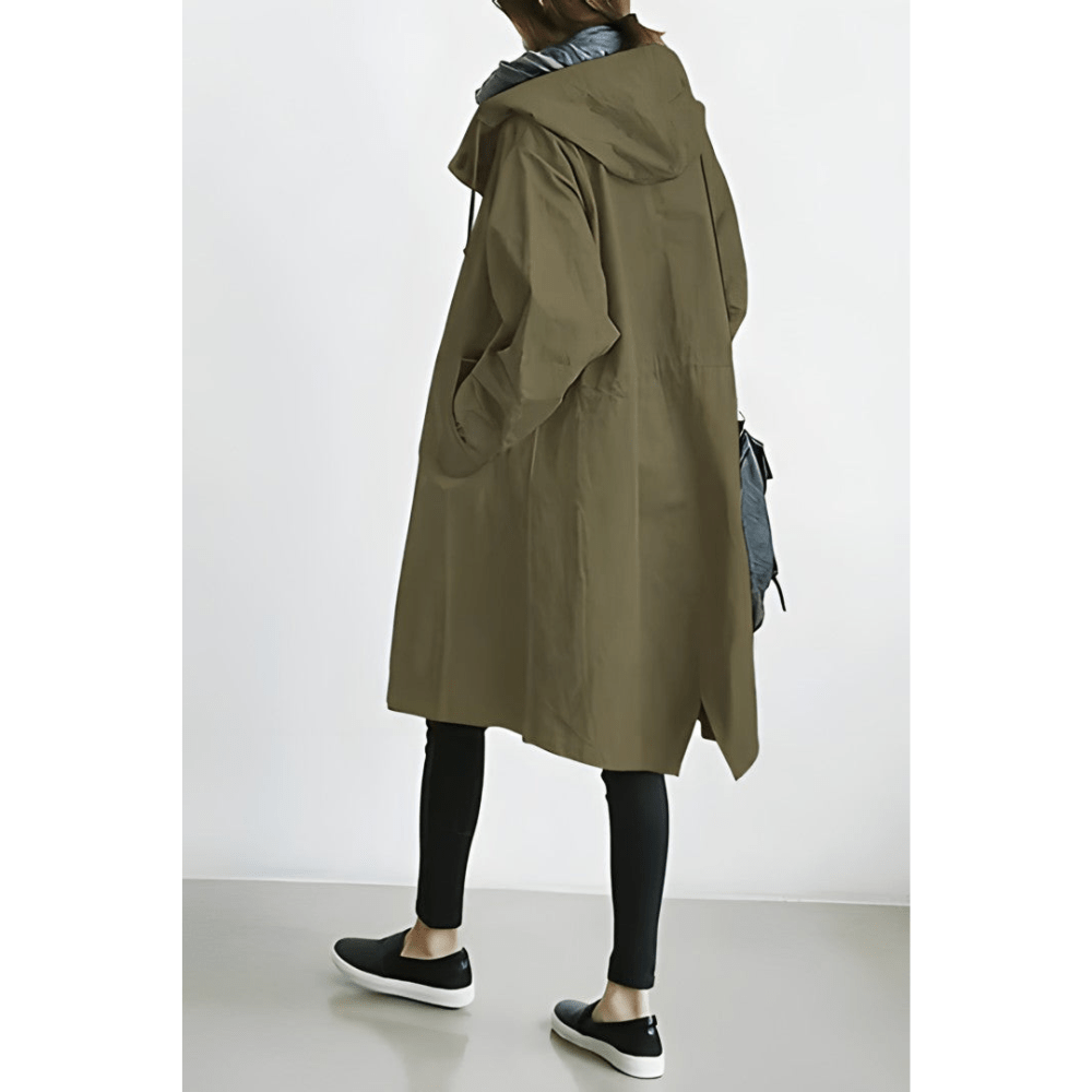 Maja | Oversized Hættet Frakke med Knapper