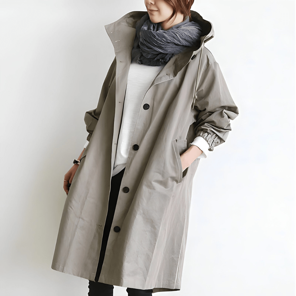 Maja | Oversized Hættet Frakke med Knapper