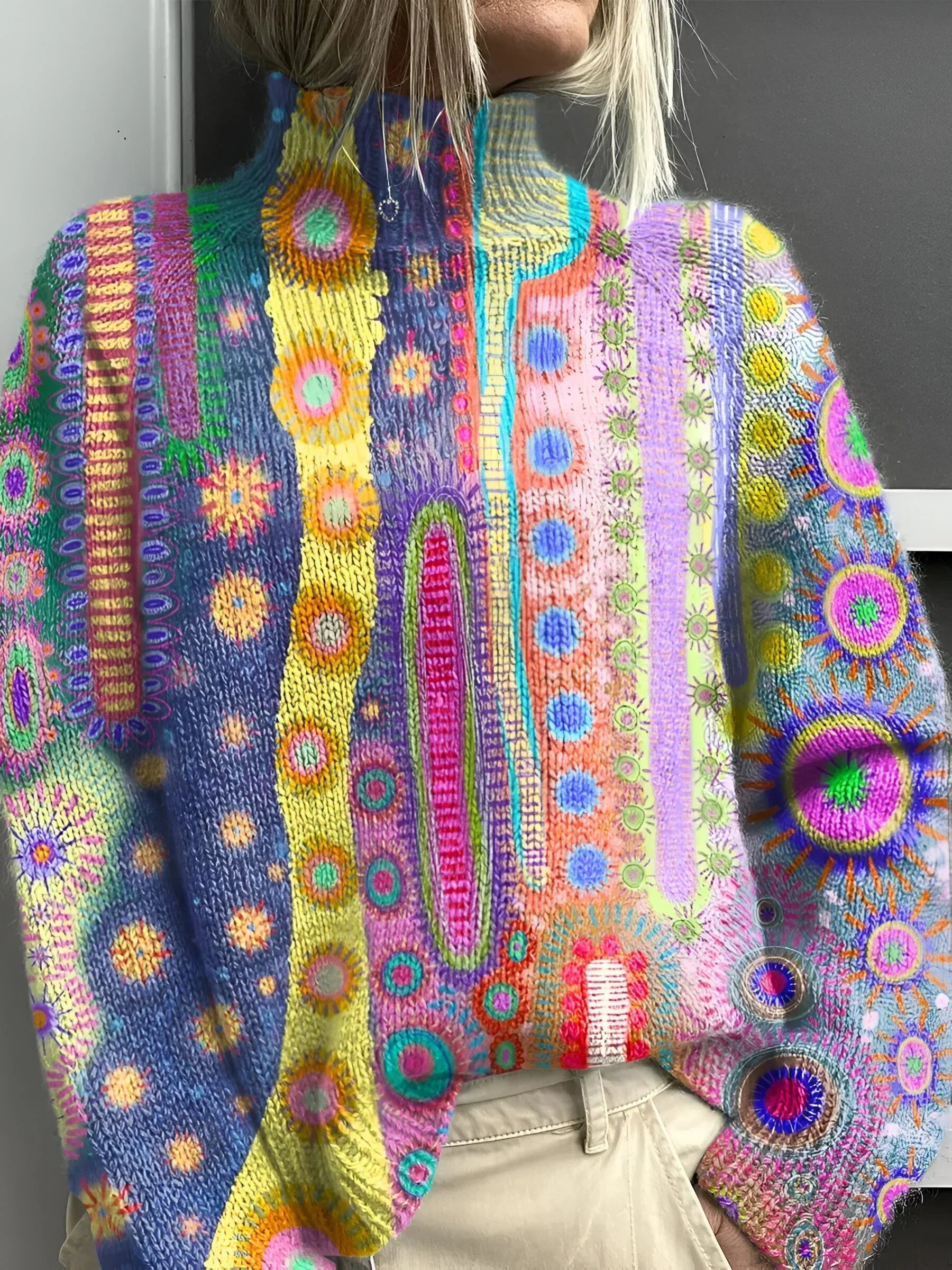 Nina | Farverig sweater med solmønstre