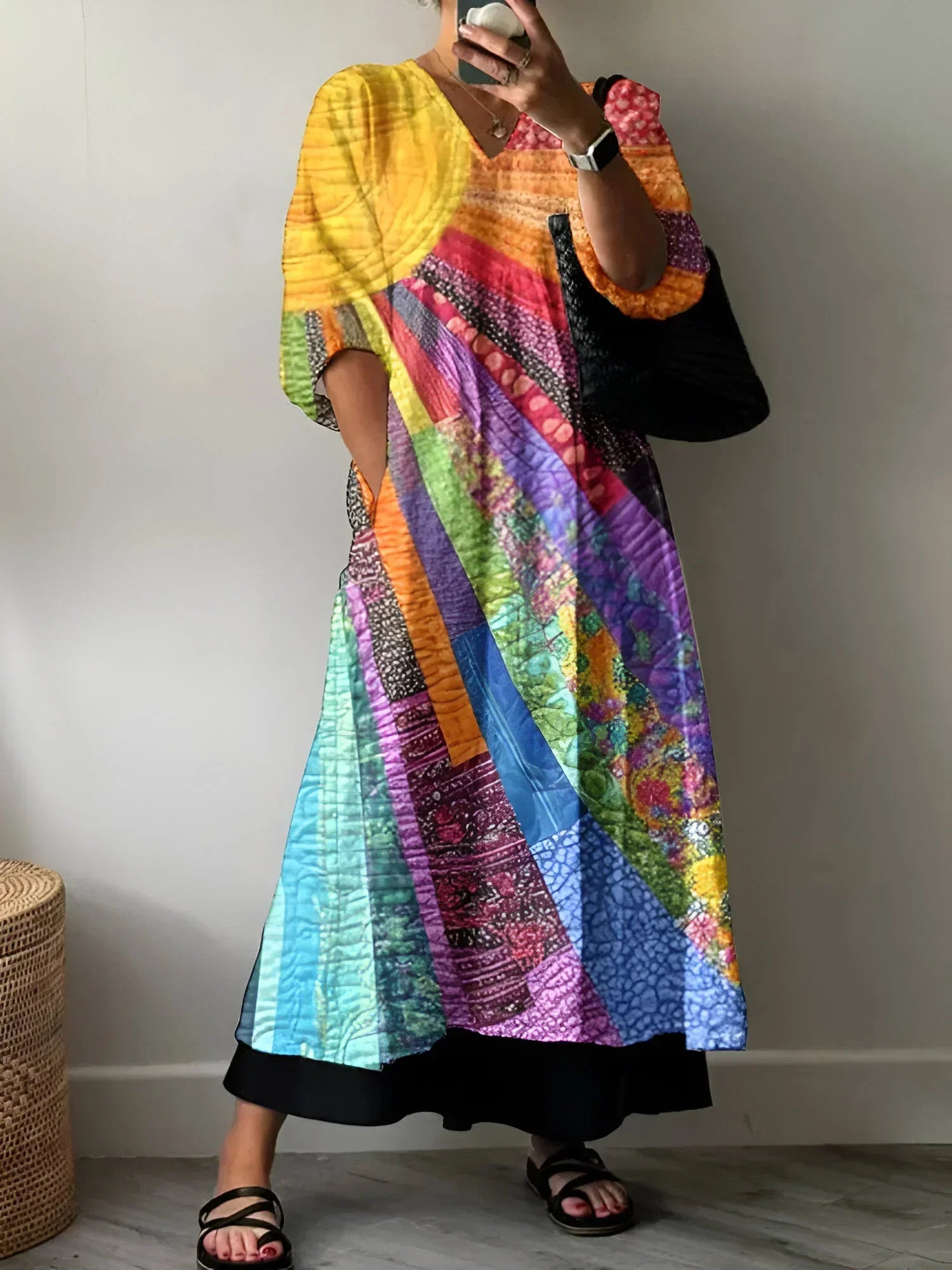 Lovise | Farverig Patchwork Maxi Kjole