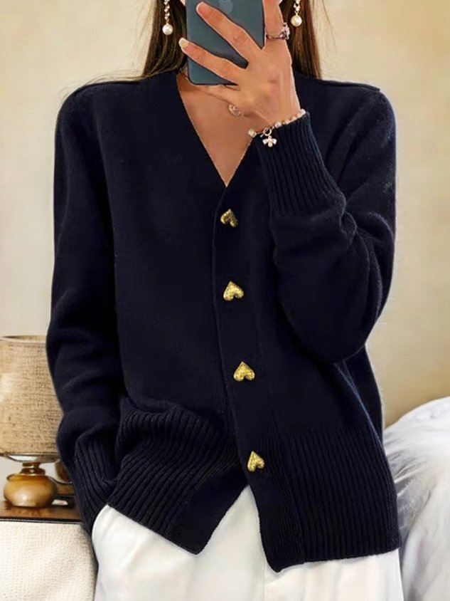 Alma – Sort cardigan med gyldne hjerteknapper